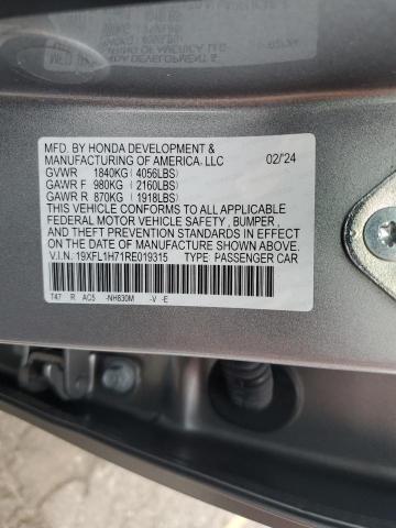 19XFL1H71RE019315 - 2024 HONDA CIVIC EXL ვერცხლისფერი ფოტო 13