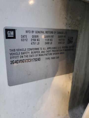 2G4GV5GV2C9179243 - 2012 BUICK REGAL GS Ақ фото 12