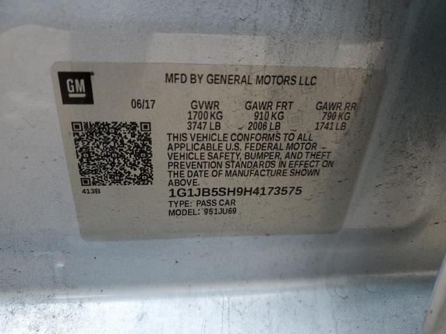 1G1JB5SH9H4173575 - 2017 CHEVROLET SONIC LS SILVER photo 12