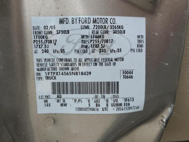 1FTPX14565NB18439 - 2005 FORD F150 TAN photo 12