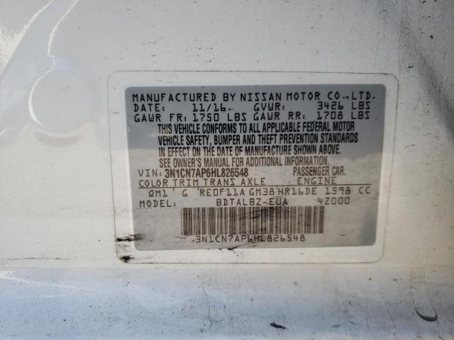 3N1CN7AP6HL826548 - 2017 NISSAN VERSA S WHITE photo 13