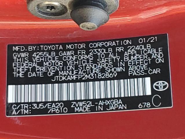 JTDKAMFP2M3182869 - 2021 TOYOTA PRIUS PRIM LE RED photo 12