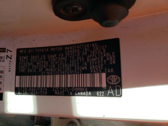 2T1KR32E08C695543 - 2008 TOYOTA COROLLA MA XR WHITE photo 12