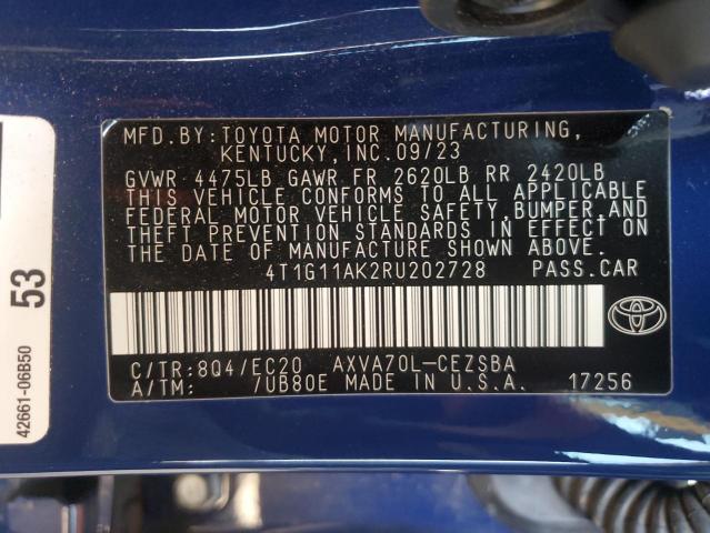 4T1G11AK2RU202728 - 2024 TOYOTA CAMRY SE NIGHT SHADE BLUE photo 12