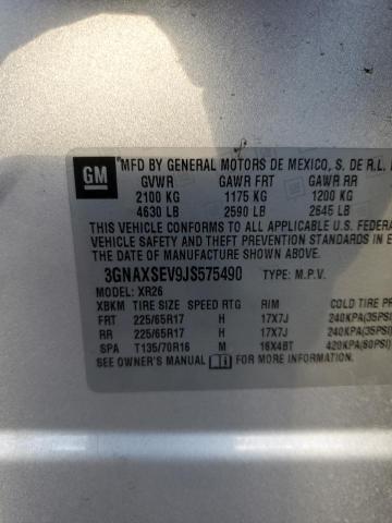 3GNAXSEV9JS575490 - 2018 CHEVROLET EQUINOX LT SILVER photo 13