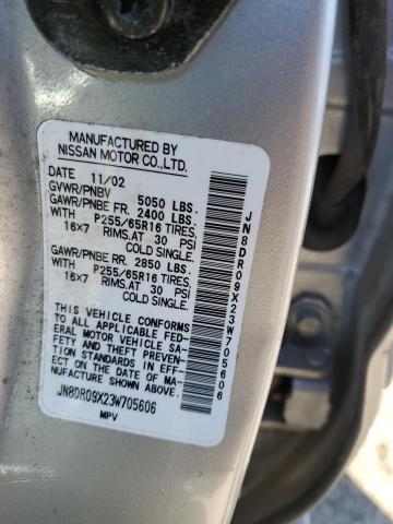 JN8DR09X23W705606 - 2003 NISSAN PATHFINDER LE 银色 照片 12