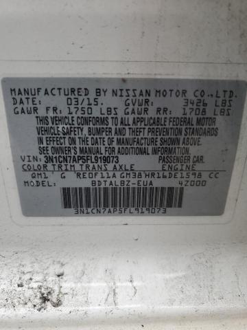 3N1CN7AP5FL919073 - 2015 NISSAN VERSA S WHITE photo 12