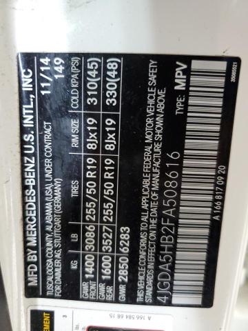 4JGDA5HB2FA508616 - 2015 MERCEDES-BENZ ML 350 4MATIC WHITE photo 12