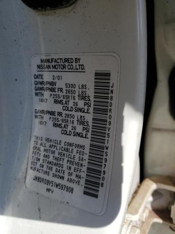 JN8DR09Y51W597908 - 2001 NISSAN PATHFINDER LE WHITE photo 12