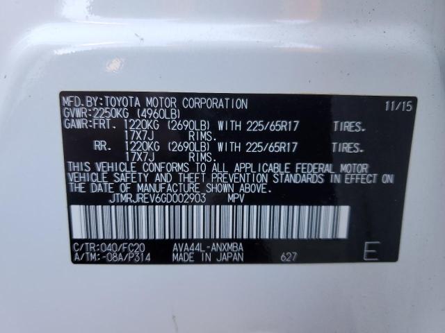 JTMRJREV6GD002903 - 2016 TOYOTA RAV4 HV XLE WHITE photo 12