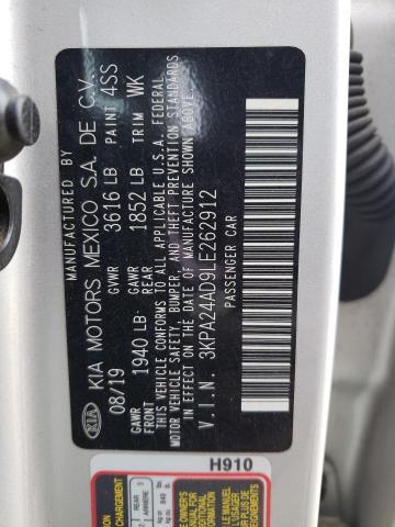 3KPA24AD9LE262912 - 2020 KIA RIO LX SILVER photo 12