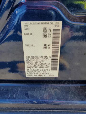 1N4BL4CV3KC131753 - 2019 NISSAN ALTIMA SR BLUE photo 13