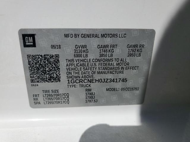 1GCRCNEH0JZ341745 - 2018 CHEVROLET SILVERADO C1500 თეთრი ფოტო 12