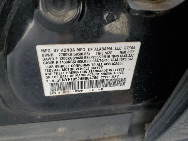 5FNYF18524B004789 - 2004 HONDA PILOT EXL BLACK photo 13