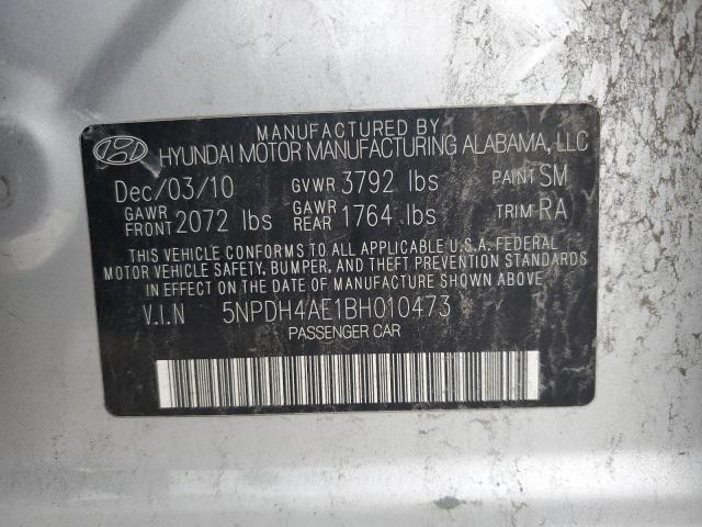 5NPDH4AE1BH010473 - 2011 HYUNDAI ELANTRA GLS SILVER photo 12