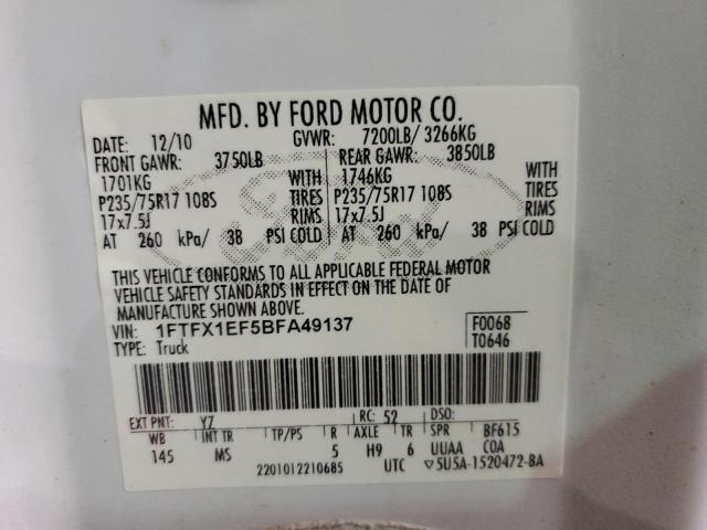 1FTFX1EF5BFA49137 - 2011 FORD F150 SUPER CAB WHITE photo 13