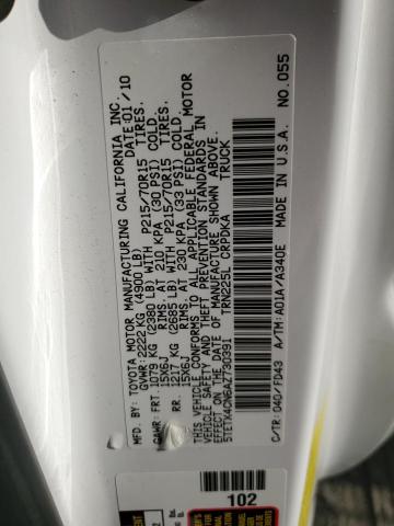 5TETX4CN6AZ730391 - 2010 TOYOTA TACOMA ACCESS CAB თეთრი ფოტო 12