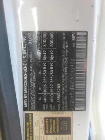 4JGDA5HB8CA036322 - 2012 MERCEDES-BENZ ML 350 4MATIC WHITE photo 13