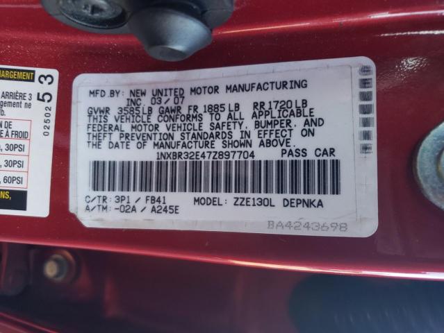 1NXBR32E47Z897704 - 2007 TOYOTA COROLLA CE RED photo 12