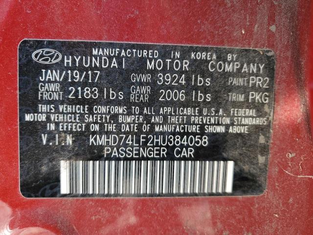 KMHD74LF2HU384058 - 2017 HYUNDAI ELANTRA SE RED photo 12