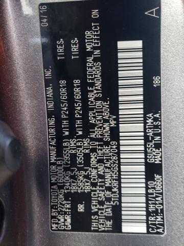 5TDJKRFH5GS287049 - 2016 TOYOTA HIGHLANDER XLE GRAY photo 13