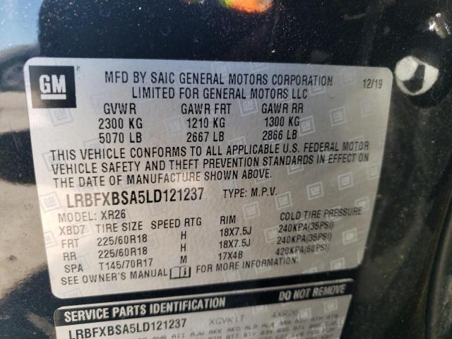 LRBFXBSA5LD121237 - 2020 BUICK ENVISION PREFERRED BLACK photo 12