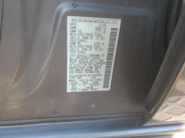 5N1AR18W76C619495 - 2006 NISSAN PATHFINDER LE TAN photo 12