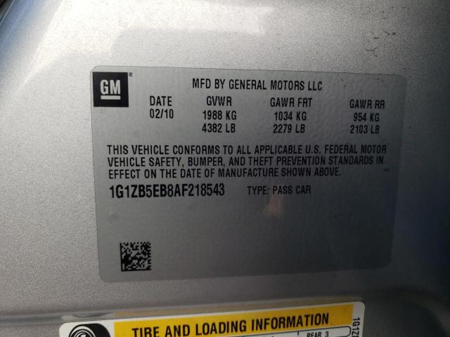 1G1ZB5EB8AF218543 - 2010 CHEVROLET MALIBU LS SILVER photo 12