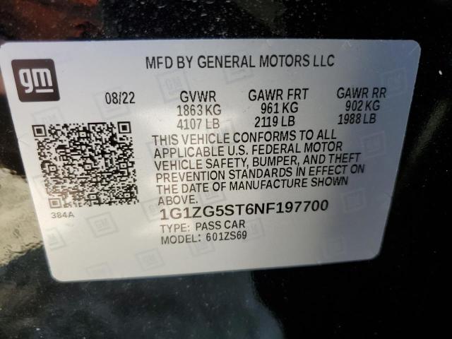 1G1ZG5ST6NF197700 - 2022 CHEVROLET MALIBU RS BLACK photo 12