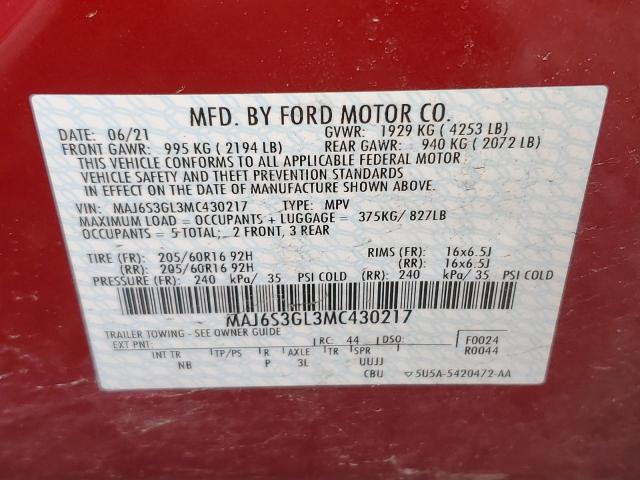 MAJ6S3GL3MC430217 - 2021 FORD ECOSPORT SE RED photo 14