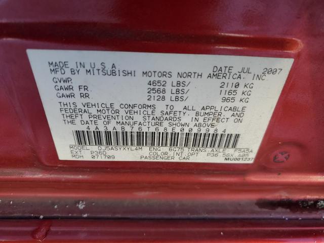 4A3AB76T68E009984 - 2008 MITSUBISHI GALANT RALLIART RED photo 13