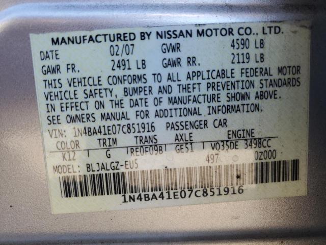 1N4BA41E07C851916 - 2007 NISSAN MAXIMA SE SILVER photo 12