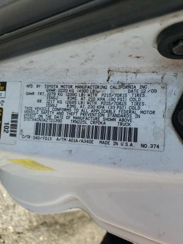 5TETX4CN3AZ721390 - 2010 TOYOTA TACOMA ACCESS CAB Ақ фото 12