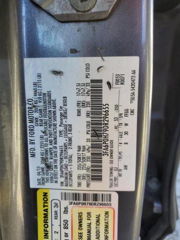 3FA6P0H79DR296655 - 2013 FORD FUSION SE GRAY photo 12