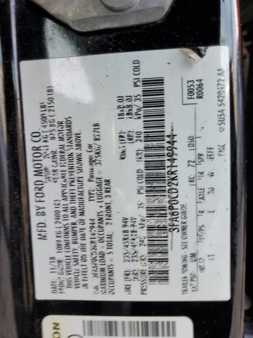 3FA6P0CD2KR149944 - 2019 FORD FUSION SEL BLACK photo 12