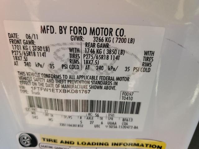 1FTFW1ETXBKD81767 - 2011 FORD F150 SUPERCREW WHITE photo 12