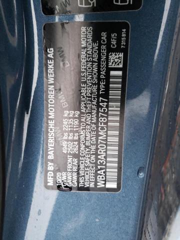 WBA13AR07MCF87547 - 2021 BMW M440XI BLUE photo 12