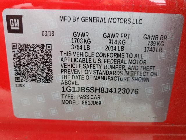 1G1JB5SH8J4123076 - 2018 CHEVROLET SONIC LS წითელი ფოტო 12