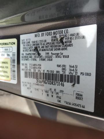 3FA6P0G7XDR373146 - 2013 FORD FUSION S GRAY photo 12