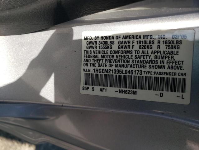 1HGEM21395L046173 - 2005 HONDA CIVIC DX VP Gümüş foto 13