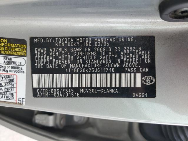 4T1BF30K25U611718 - 2005 TOYOTA CAMRY LE SILVER photo 12
