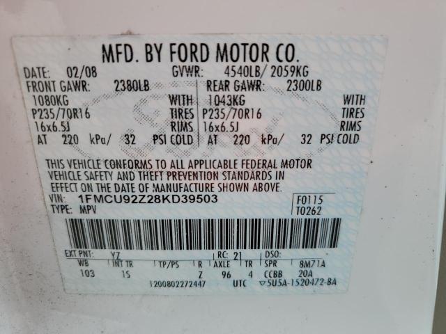 1FMCU92Z28KD39503 - 2008 FORD ESCAPE XLS WHITE photo 12