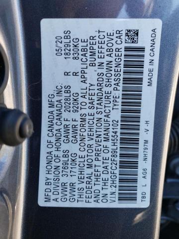 2HGFC2F89LH554102 - 2020 HONDA CIVIC SPORT 灰色 照片 12