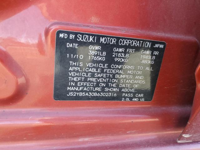 JS2YB5A30B6302316 - 2011 SUZUKI SX4 ORANGE photo 12