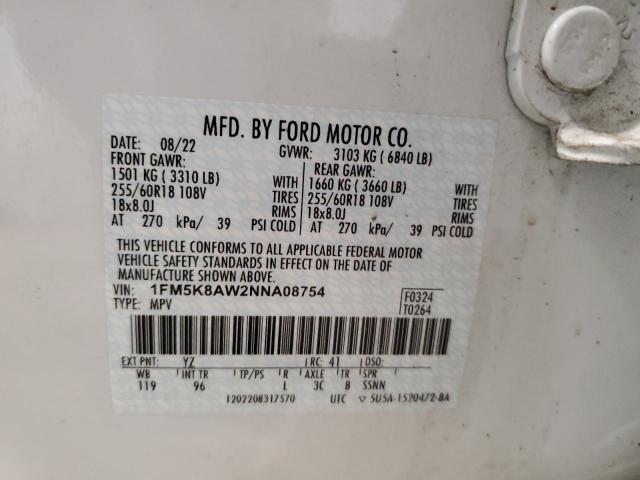 1FM5K8AW2NNA08754 - 2022 FORD EXPLORER POLICE INTERCEPTOR Weiß Foto 14