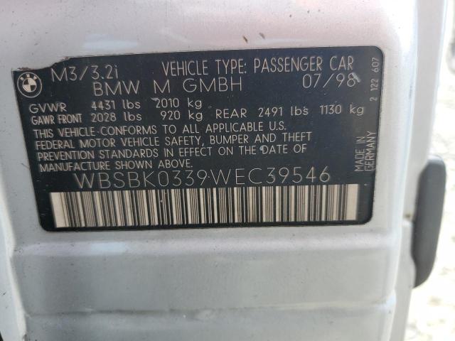 WBSBK0339WEC39546 - 1998 BMW M3 AUTOMATIC SILVER photo 13