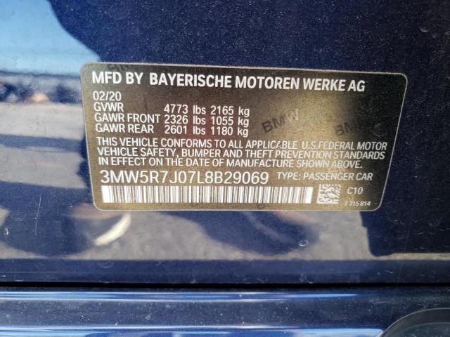 3MW5R7J07L8B29069 - 2020 BMW 330XI BLUE photo 12