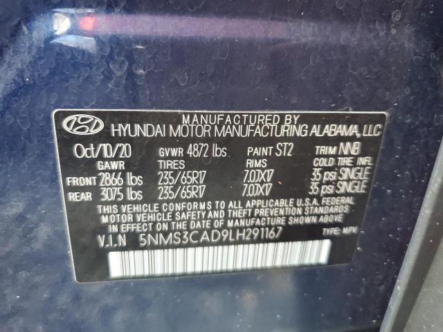 5NMS3CAD9LH291167 - 2020 HYUNDAI SANTA FE SEL BLUE photo 14