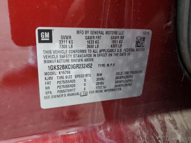 1GKS2BKC9GR232452 - 2016 GMC YUKON SLT RED photo 13