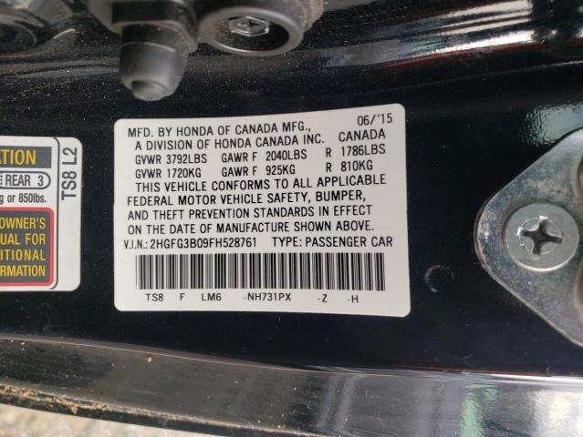 2HGFG3B09FH528761 - 2015 HONDA CIVIC EXL 黑色 照片 12